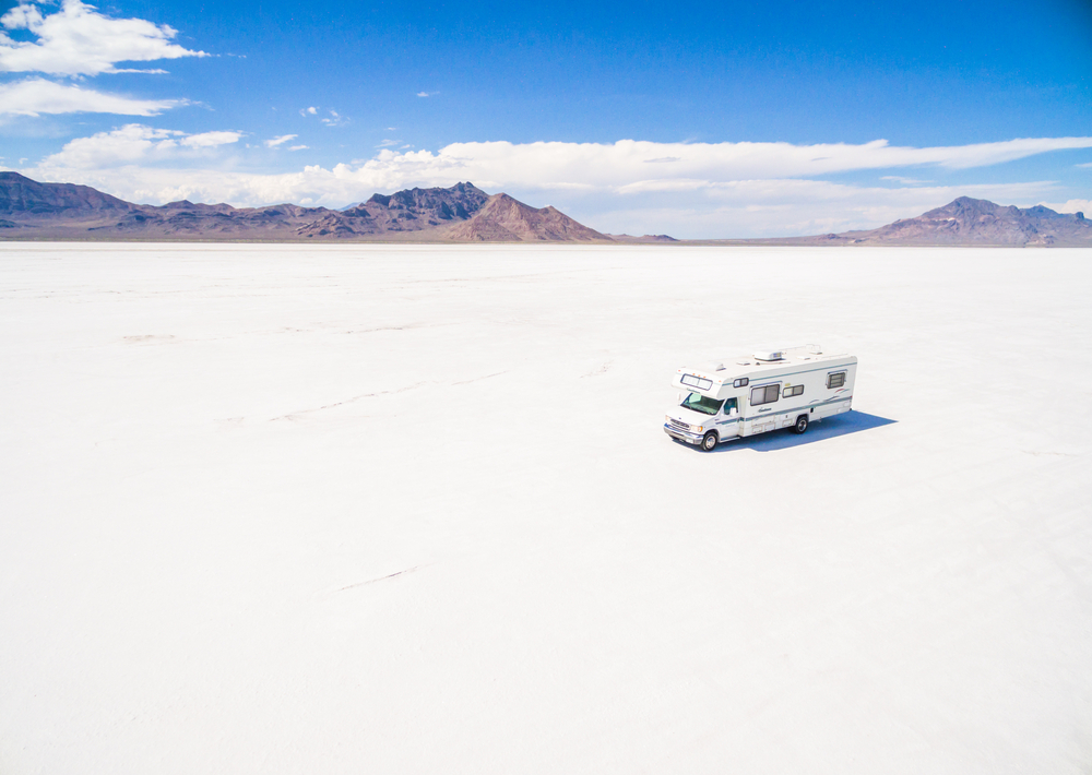 Driving motorhome on Bonneville Salt Flats, Utah(Arina P Habich)s