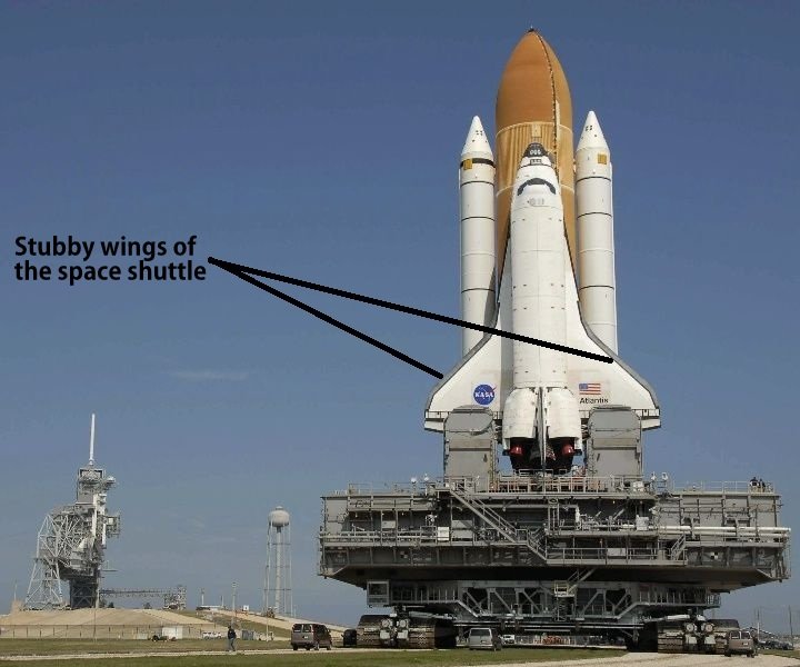 Stubby wings of the space shuttle