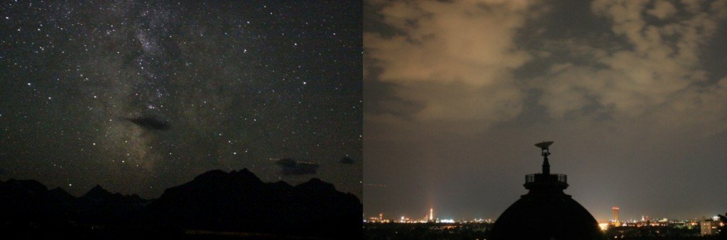 night sky in village versus city
