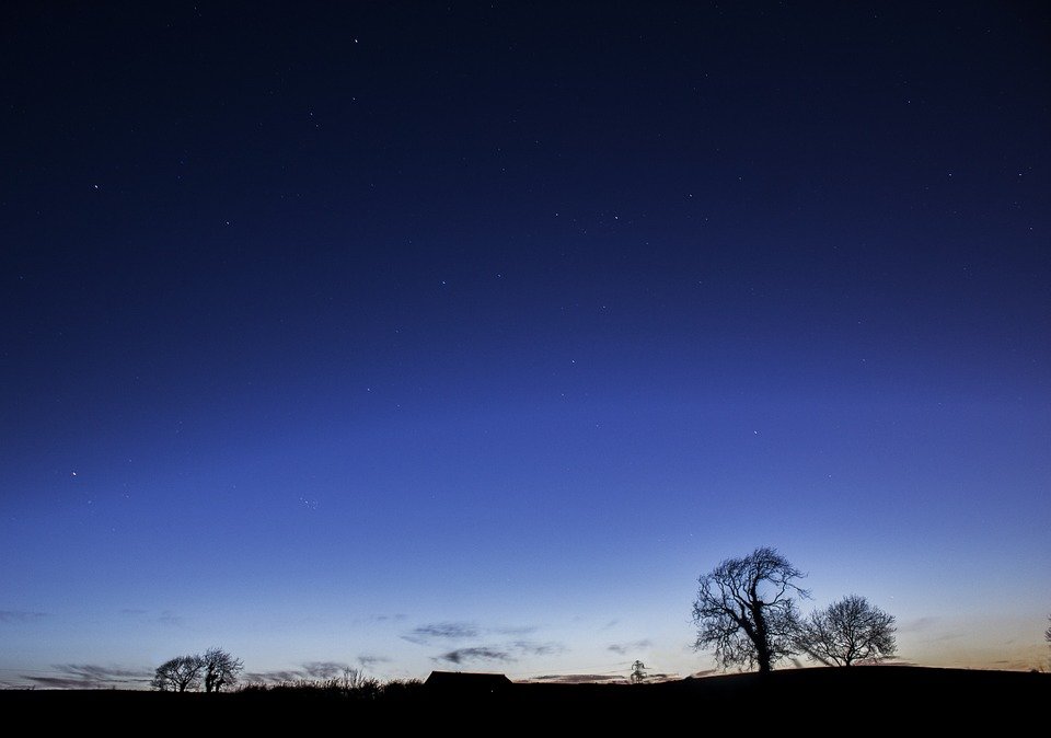 night sky with a bluish hue