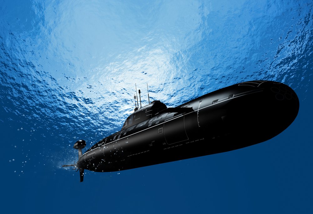 The military ship in the sea submarine