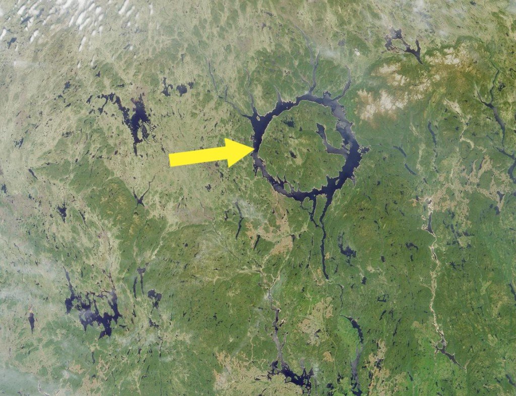 Lake Manicouagan, a ring-shaped lake in Quebec, Canada, is all that remains of a crater from a massive impact over 200 million ears ago. Photo Credit NASA.GSFC.LaRC.JPL.MISR Team