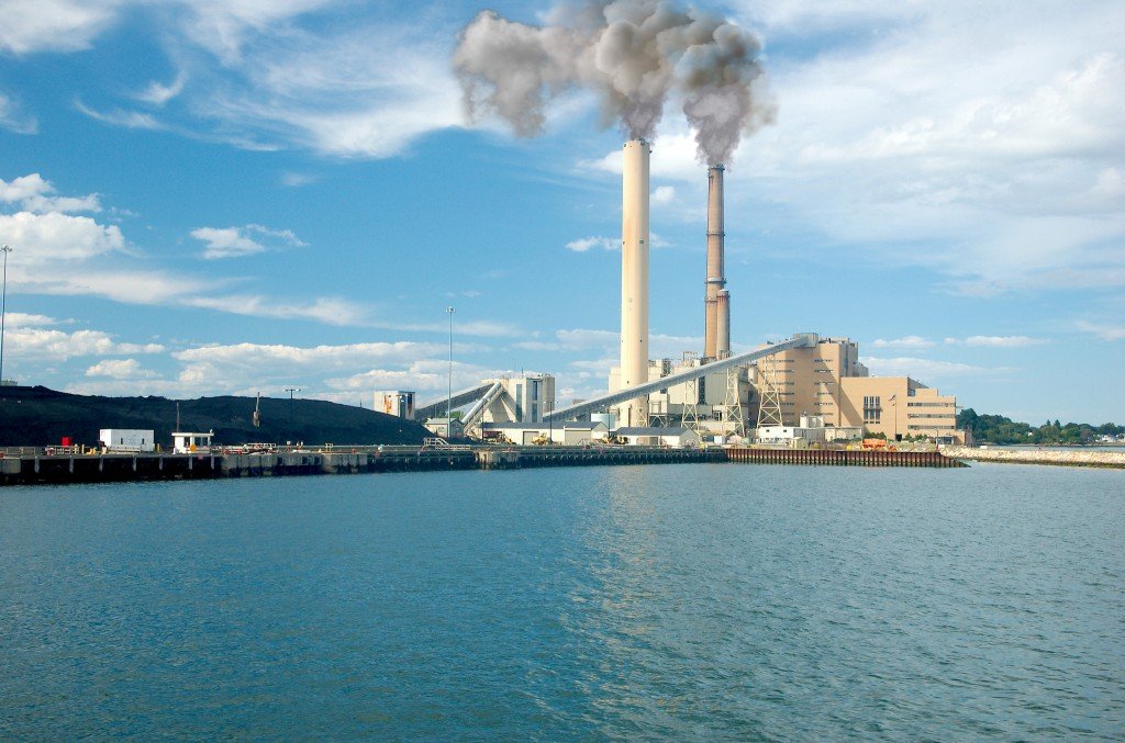 Power plant near ocean lake