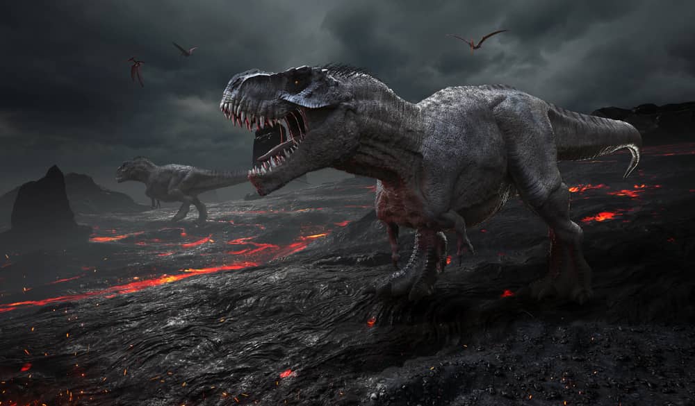 3D rendering of the extinction of the dinosaurs.