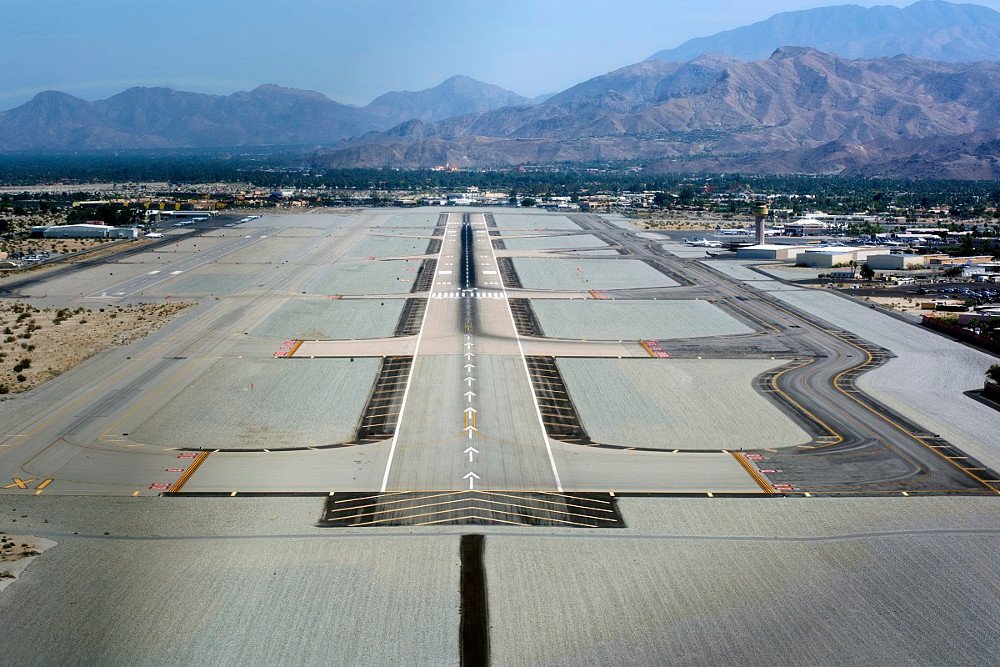 Taxiways at airport A runway at Palm Springs International Airport