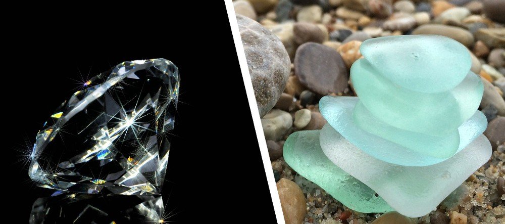Sparkling diamond & beautiful sea glass
