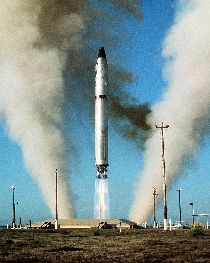 An LGM-25C Titan II missile is launched at Vandenberg Air Force Base, California (USA), in 1975.