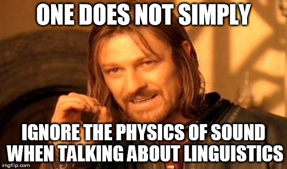 One does not simply ignore the physics of sound when talking about linguistics meme