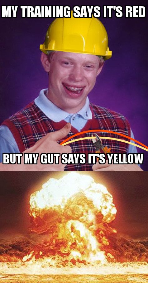 My training says its red but my gut says its yellow meme