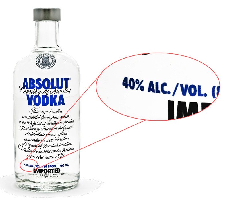 vodka ethanol content label