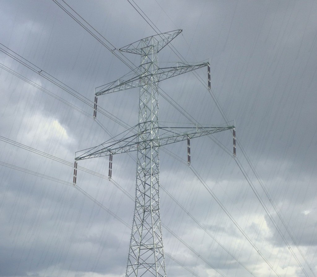 Power transmission tower in rainy season