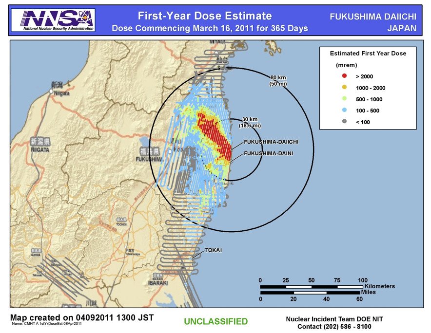 NNSA DOE Dose Map Fukushima