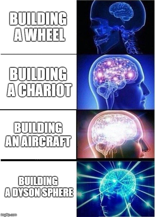BUILDING A WHEEL; BUILDING A CHARIOT; BUILDING AN AIRCRAFT; BUILDING A DYSON SPHERE