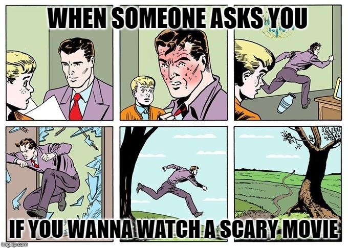 WHEN SOMEONE ASKS YOU; IF YOU WANNA WATCH A SCARY MOVIE meme