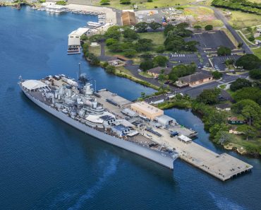 Aerial view of Missouri Battleship in Pearl Harbor, Honolulu, Hawaii, USA - Image(Ppictures)s