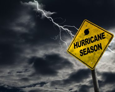 Hurricane season with symbol sign against a stormy background and copy space. Dirty and angled sign adds to the drama. - Image( Ronnie Chua)s