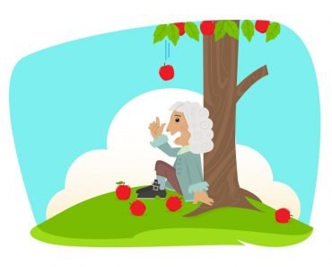 Isaac Newton Cute Isaac Newton is sitting under an apple tree Eps10 Vector ( bilha golan) s