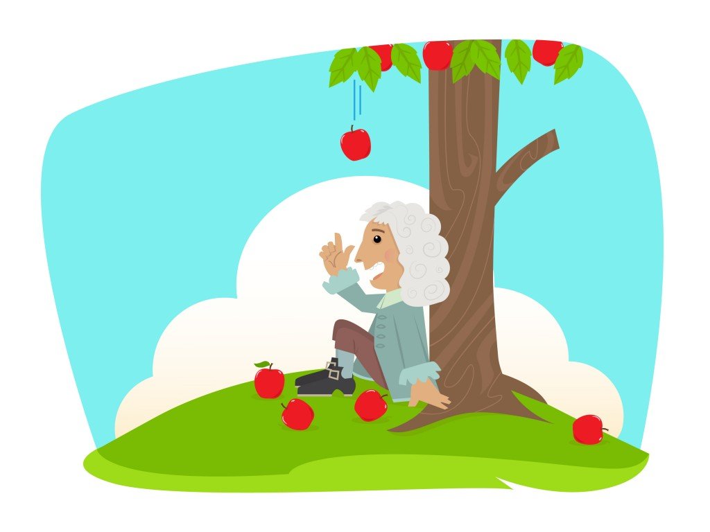 Isaac Newton Cute Isaac Newton is sitting under an apple tree Eps10 Vector ( bilha golan) s