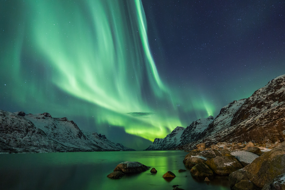 Northern Lights above waters edge - Image( Jamen Percy)S