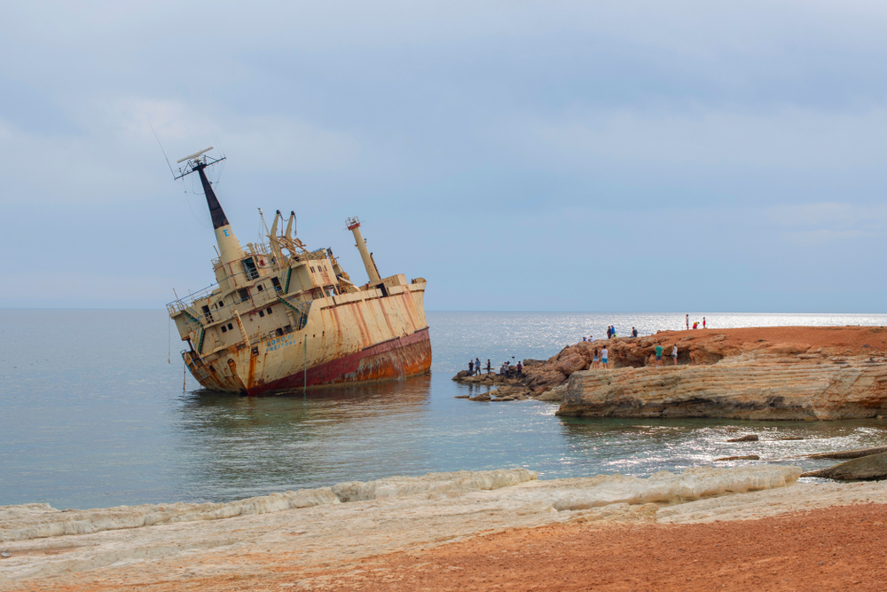 Paphos, Cyprus - May 2019 Abandoned ship Edro III near Cyprus beach - Image(KlavdiyaV)S