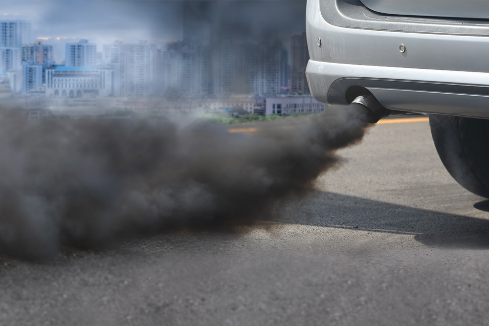 air pollution crisis in city from diesel vehicle exhaust pipe on road - Image(Toa55)s
