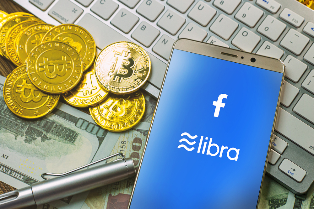 Bangkok Thailand 22 jun 2019 The Libra Facebook and bitcoin cryptocurrency for Libra Facebook content - Image( Niphon Subsri)s