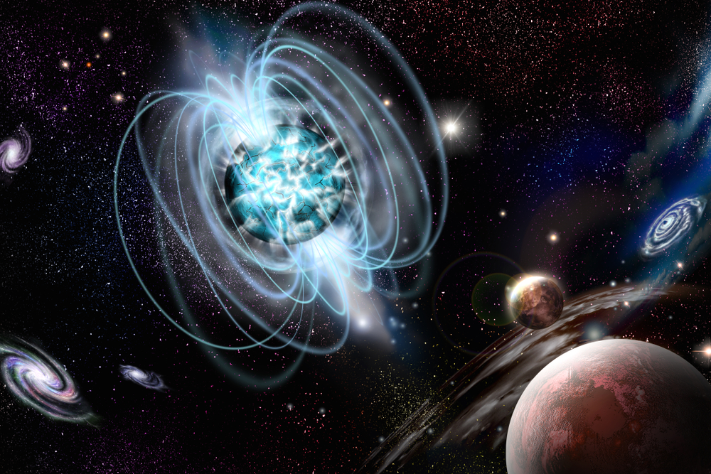 Magnetar neutron star with high magnetic field in a deep space. Artist's conception illustration - Illustration(orin)s