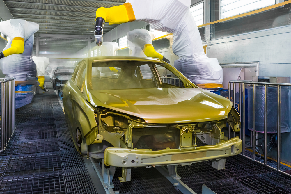 TOGLIATTI, RUSSIA - JUNE 09 Paint Shop B0 Platform. Robots painting body of LADA XRAY Car in Automobile Factory AVTOVAZ on June 09, 2015 in Togliatti - Image(Andrei Kholmov)s