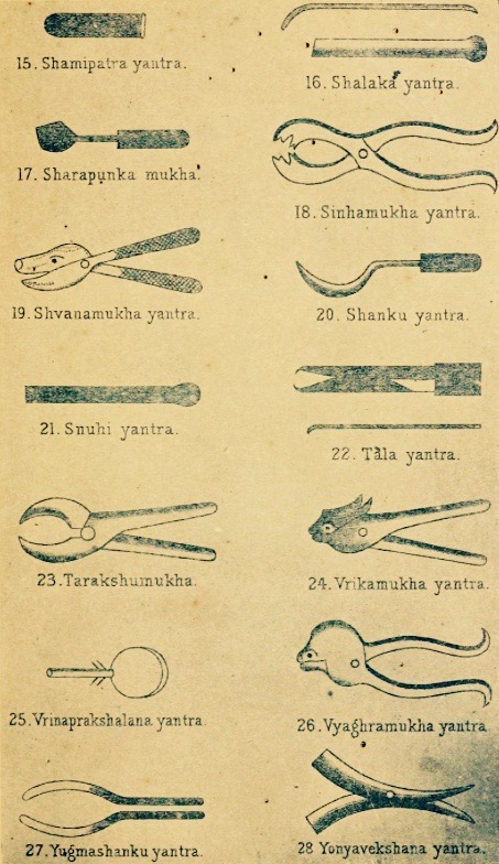 Ancient Hindu text Sushruta samhita yantra, surgical instruments