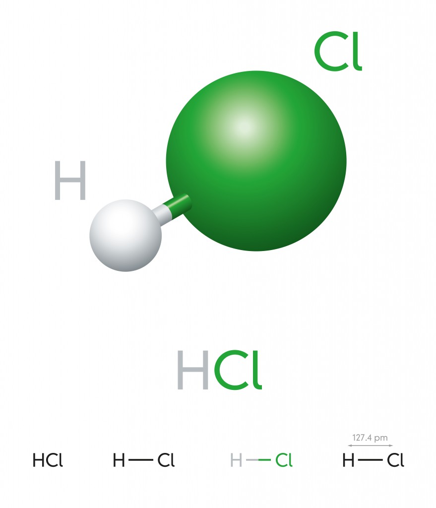 HCl. Hydrogen chloride. Molecule model, chemical formula( Peter Hermes Furian)s