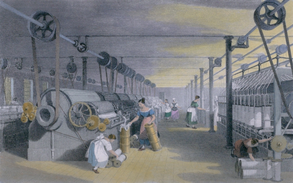 Machines making cotton thread by performing mechanical versions of carding drawing(Everett Historical)S