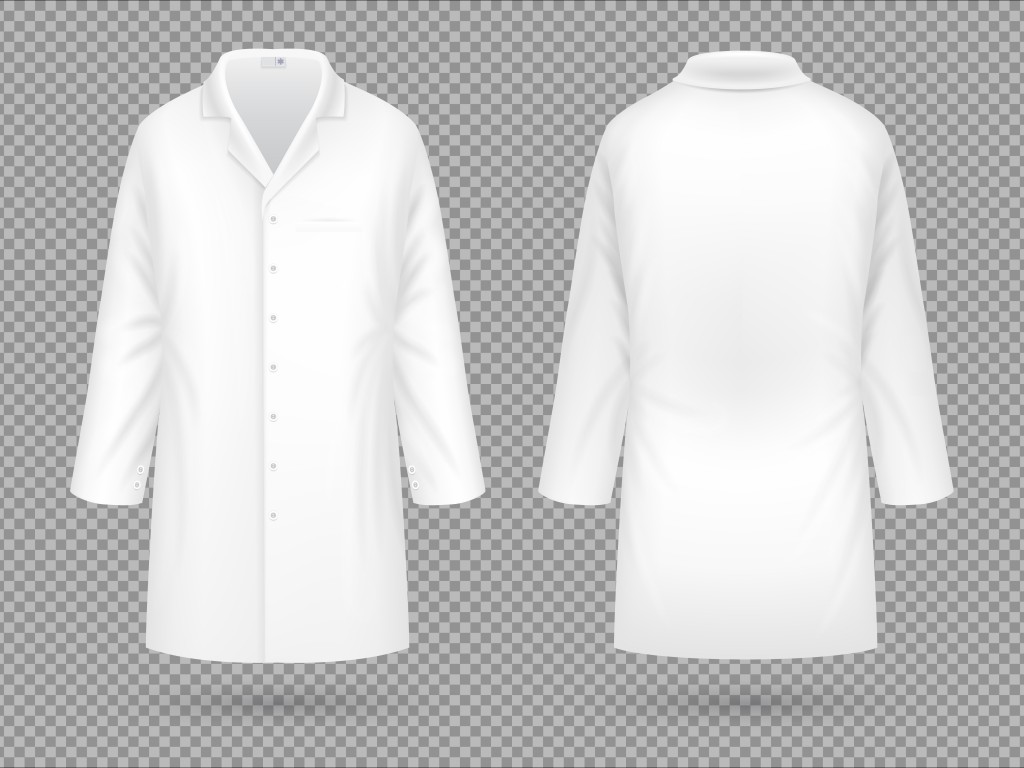 Realistic white medical lab coat, hospital professional suit vector template isolated(MicroOne)s