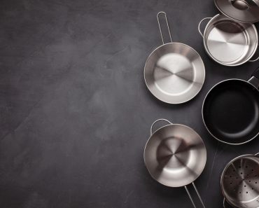 Set of kitchen metallic pans. Mockup, kitchen utensils, recipe book, cooking classes concept - Image(Netrun78)S