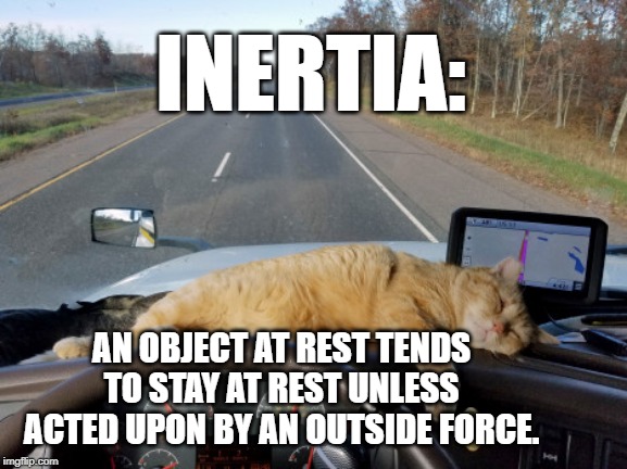 an object at rest tends to stay at rest unless acted upon by an outside force meme