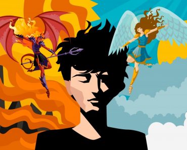 man with angel and demon in his shoulders - Vector(delcarmat)s