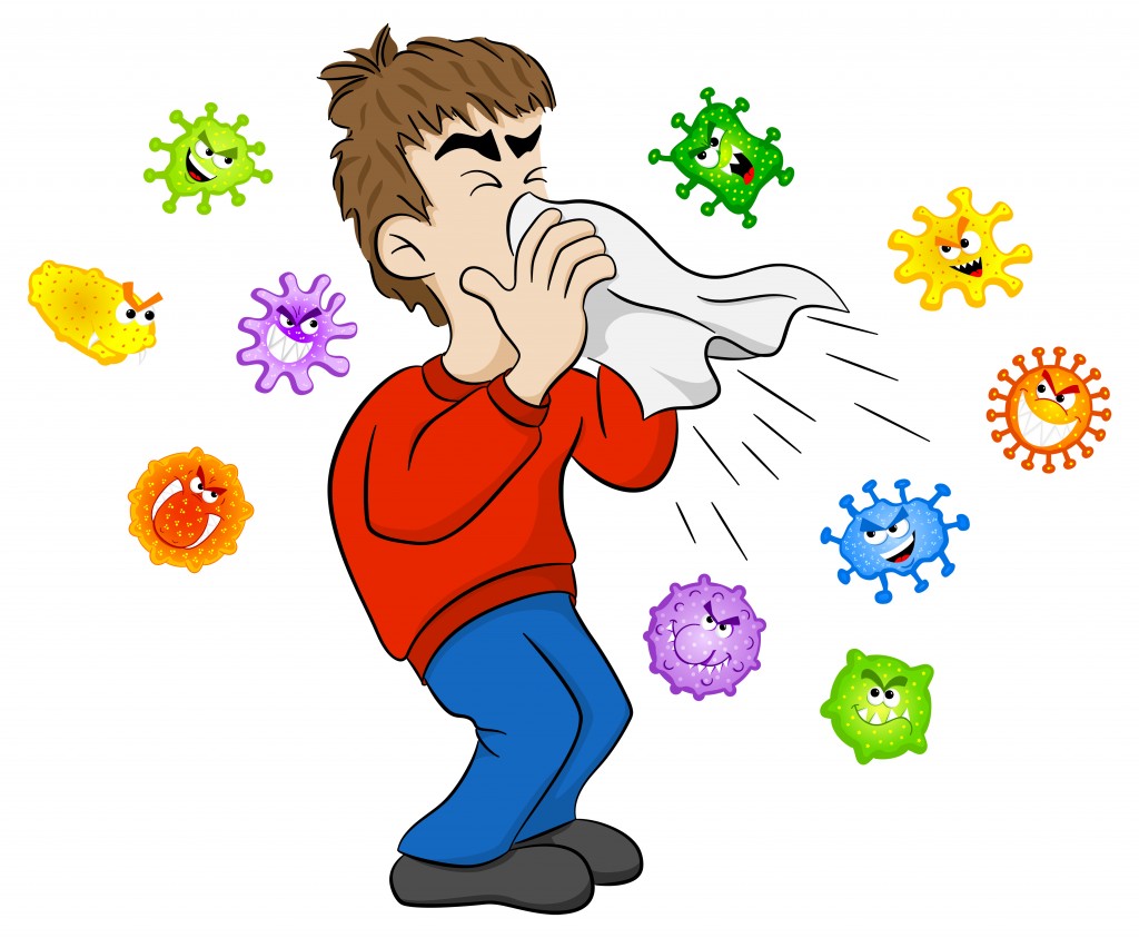 vector illustration of a sneezing man with germs - Vector(AntiMartina)s