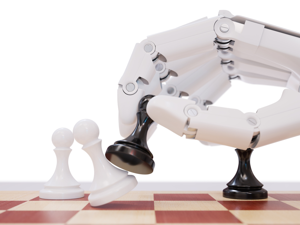 Artificial Intelligence Playing Chess Concept. Robot Beating Chess Pawn(maxuser)s
