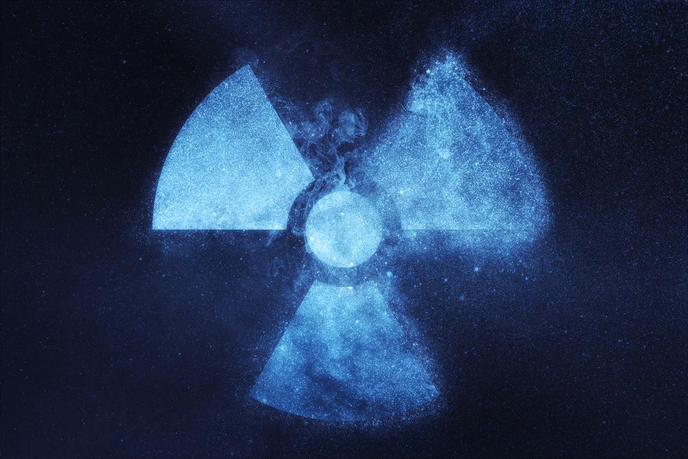 Radiation sign, Radiation symbol. Abstract night sky background - Image(Allexxandar)s
