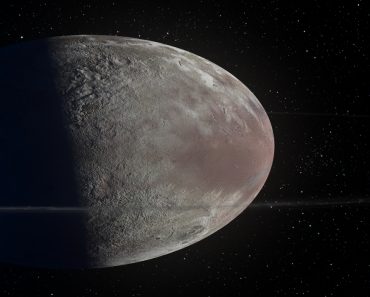 This image is a concept of the Haumea ellipsoidal dwarf planet with rings in the Kuiper belt( Diego Barucco)s