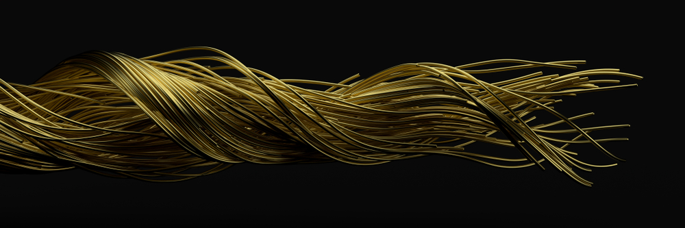 twisting golden wires. flowing metal rods on air. suitable for motion desing, metal, and abstract themes(kmls)s