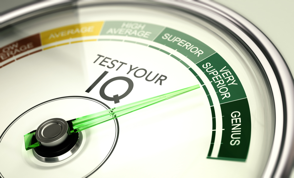 Concept of IQ testing, conceptual gauge with needle pointing very superior intelligence quotient( Olivier Le Moal)s