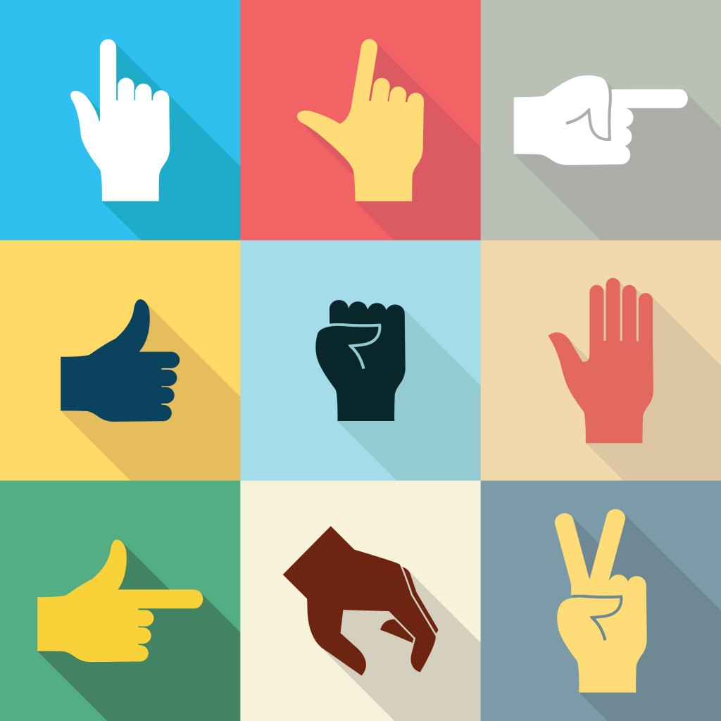 Flat design icon set of hands in many and different gesture with long shadow set 2(jesadaphorn)s