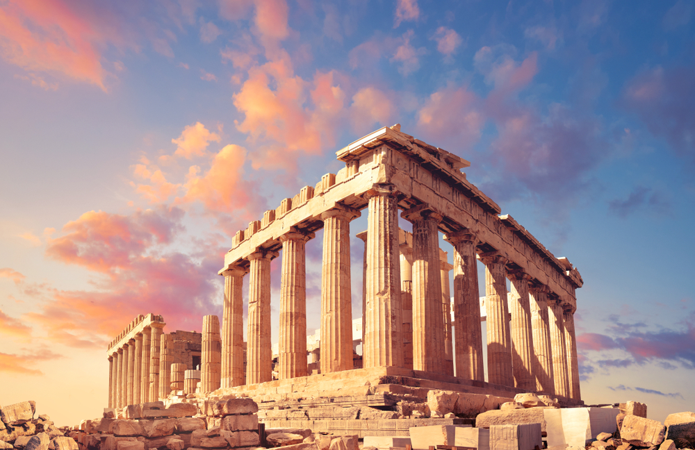 Parthenon temple on a sunset with pink and purple clouds(anyaivanova)s