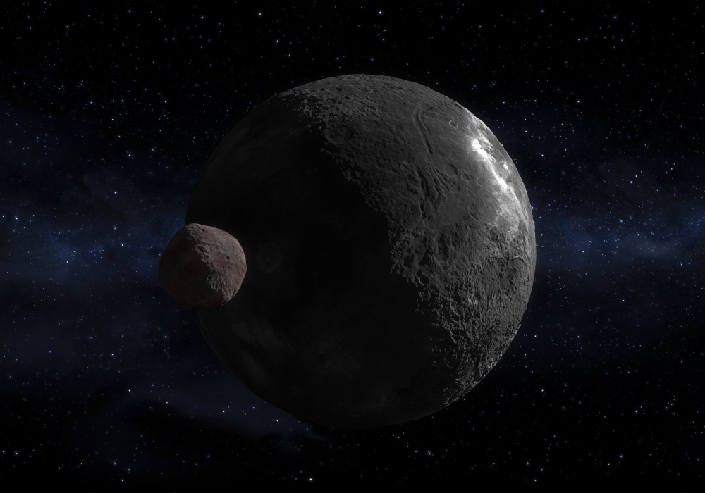 concept of the Kuiper belt object Orcus dwarf planet and your moon Vanth in a precise and scientific and artwork design( Diego Barucco)s