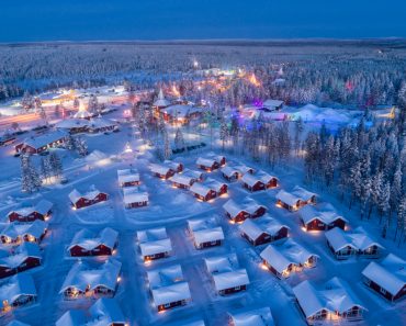 Aerial night view of Santa Claus Village in Rovaniemi in Lapland in Finland(Smelov)s
