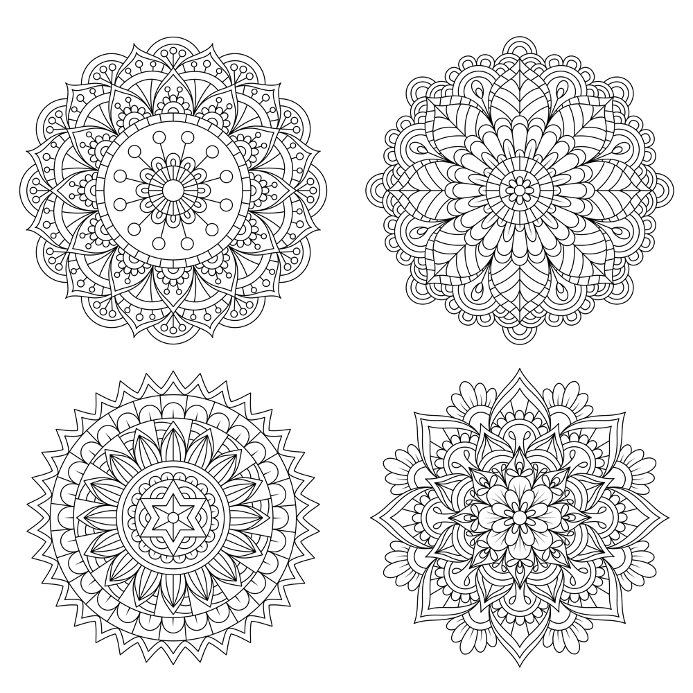 Set of Hand drawn mandala with ethnic floral doodle pattern(09Design_Factory)s