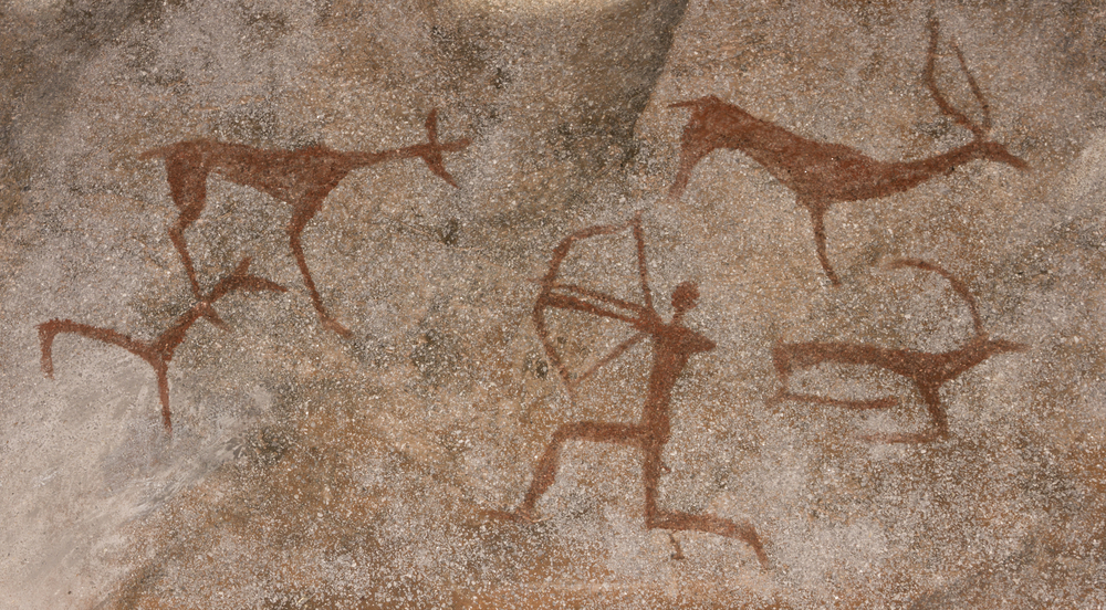 animals and hunter on the stone wall of the cave paint(gerasimov_foto_174)S