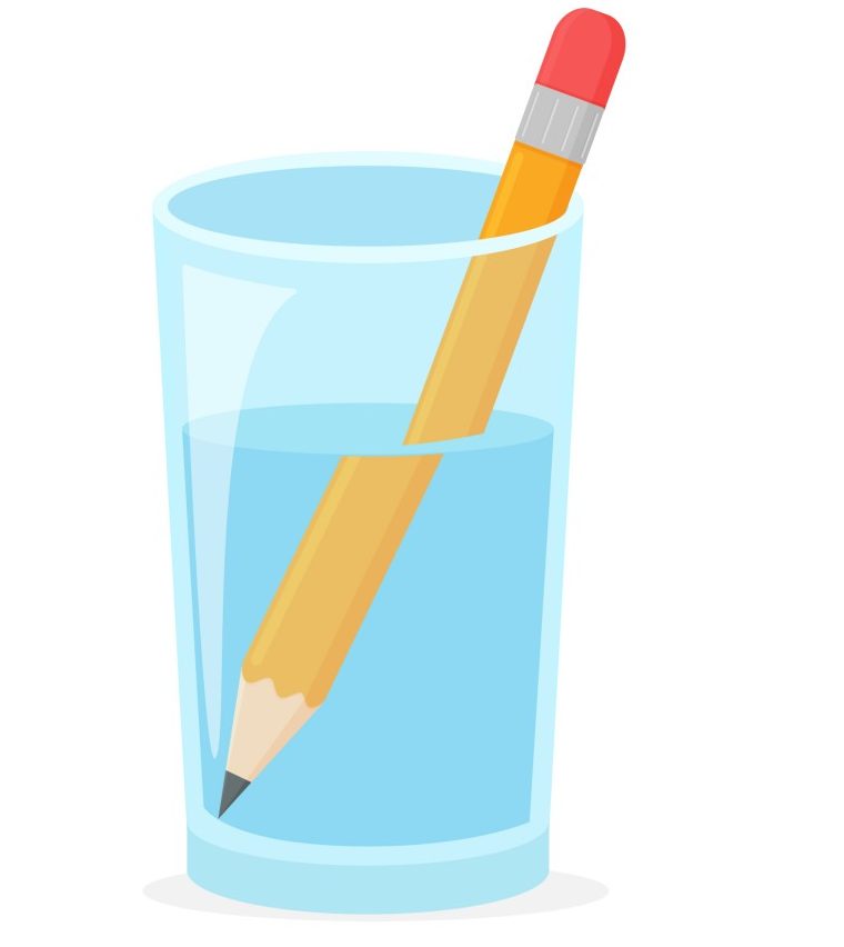 Refraction. Wooden pencil in a glass of water Refraction(CRStocker)s