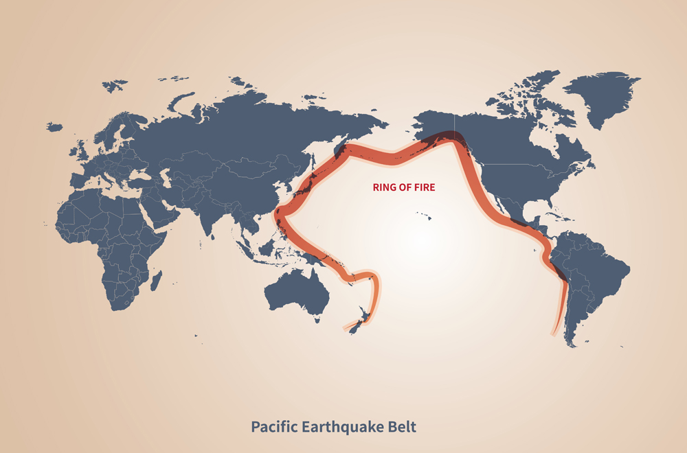 graphic vector map of pacific earthquake belt(tunasalmon)S