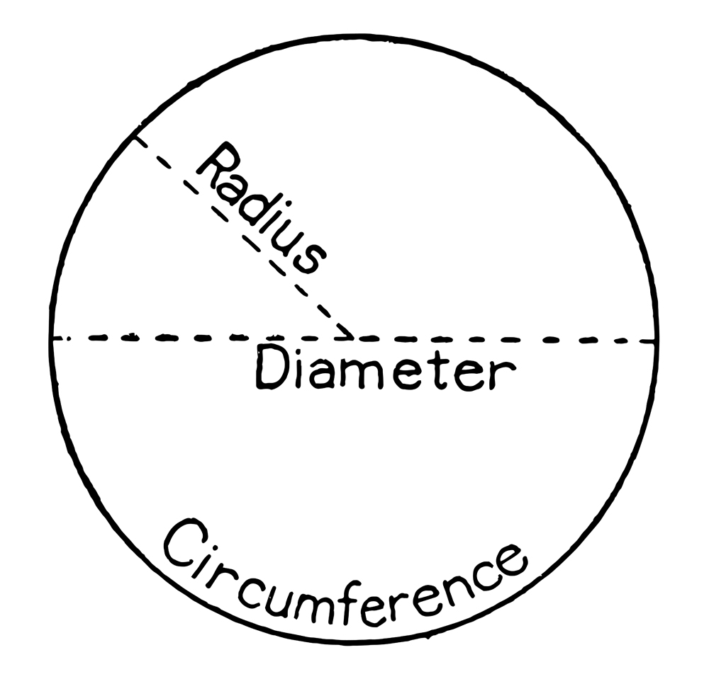circle with labels for radius, diameter and circumference(Morphart Creation)s
